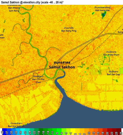 Zoom OUT 2x Samut Sakhon, Thailand elevation map