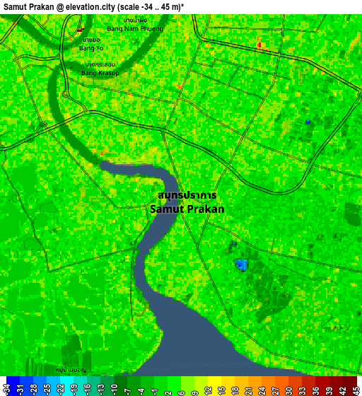 Zoom OUT 2x Samut Prakan, Thailand elevation map