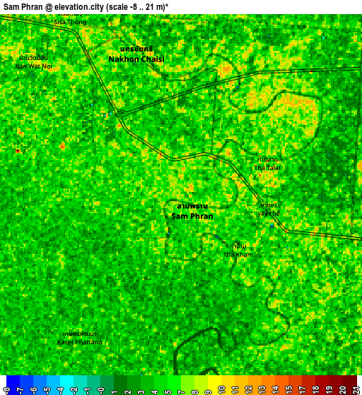 Zoom OUT 2x Sam Phran, Thailand elevation map