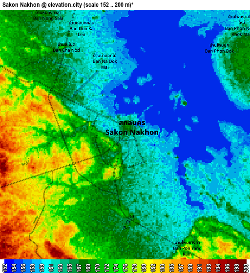 Zoom OUT 2x Sakon Nakhon, Thailand elevation map