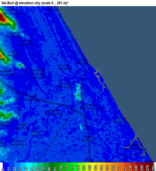 Zoom OUT 2x Sai Buri, Thailand elevation map