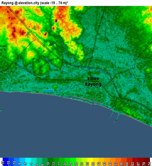 Zoom OUT 2x Rayong, Thailand elevation map