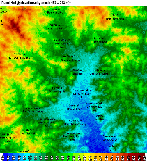 Zoom OUT 2x Pueai Noi, Thailand elevation map