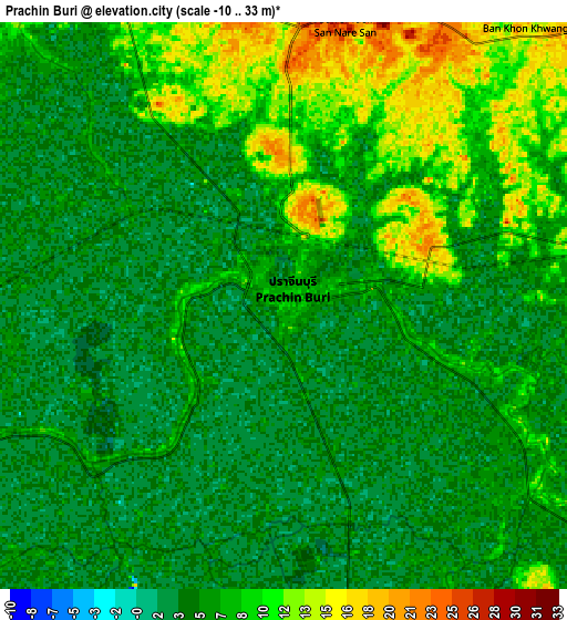 Zoom OUT 2x Prachin Buri, Thailand elevation map