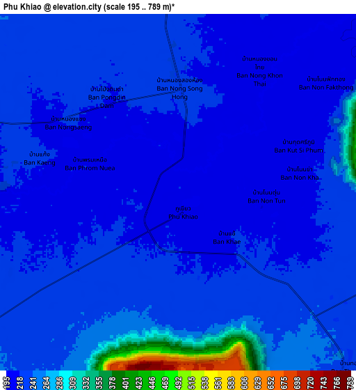 Zoom OUT 2x Phu Khiao, Thailand elevation map