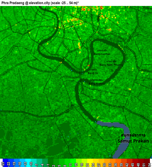 Zoom OUT 2x Phra Pradaeng, Thailand elevation map