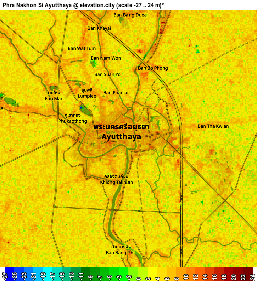 Zoom OUT 2x Phra Nakhon Si Ayutthaya, Thailand elevation map