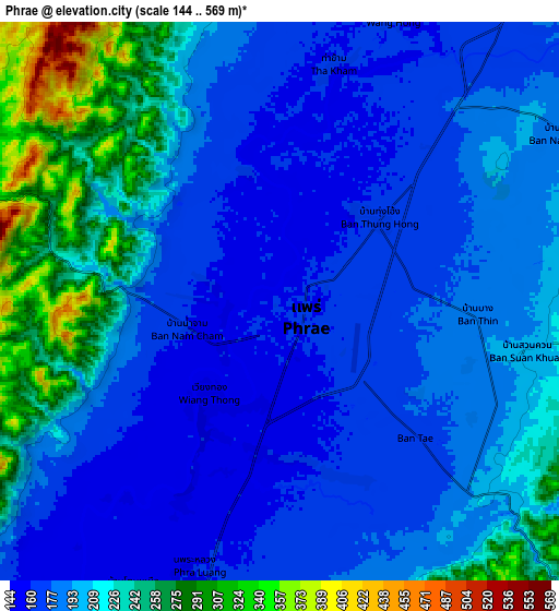 Zoom OUT 2x Phrae, Thailand elevation map