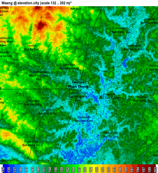 Zoom OUT 2x Waeng, Thailand elevation map