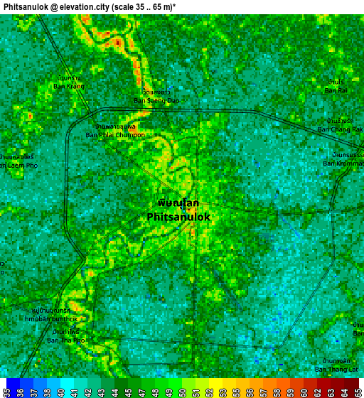 Zoom OUT 2x Phitsanulok, Thailand elevation map