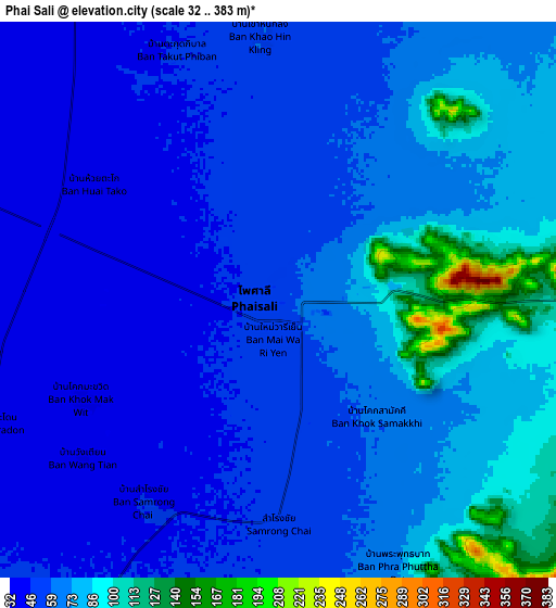 Zoom OUT 2x Phai Sali, Thailand elevation map