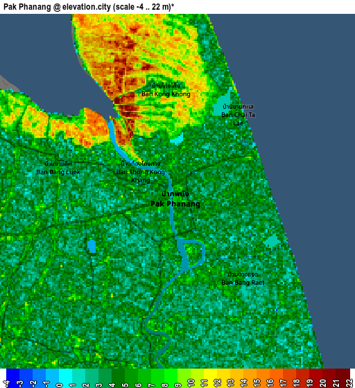 Zoom OUT 2x Pak Phanang, Thailand elevation map