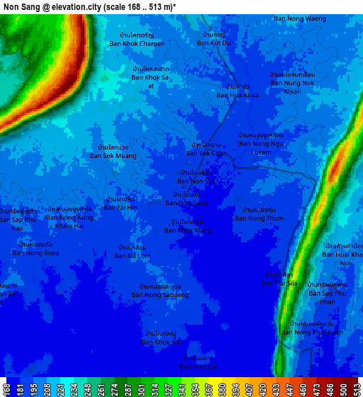 Zoom OUT 2x Non Sang, Thailand elevation map