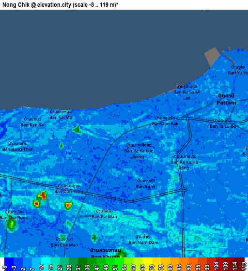 Zoom OUT 2x Nong Chik, Thailand elevation map