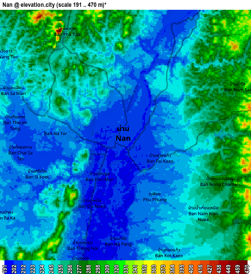 Zoom OUT 2x Nan, Thailand elevation map