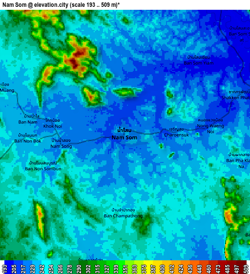 Zoom OUT 2x Nam Som, Thailand elevation map