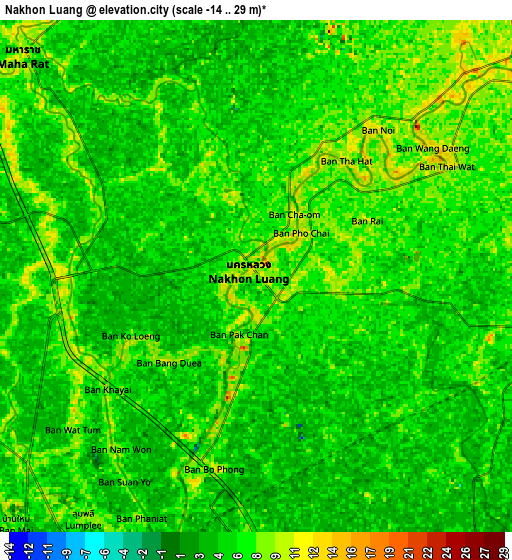 Zoom OUT 2x Nakhon Luang, Thailand elevation map