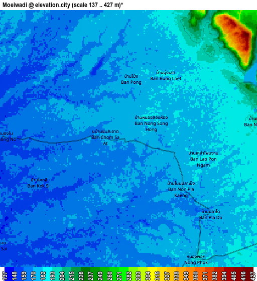 Zoom OUT 2x Moeiwadi, Thailand elevation map