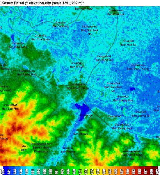 Zoom OUT 2x Kosum Phisai, Thailand elevation map