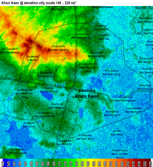 Zoom OUT 2x Khon Kaen, Thailand elevation map