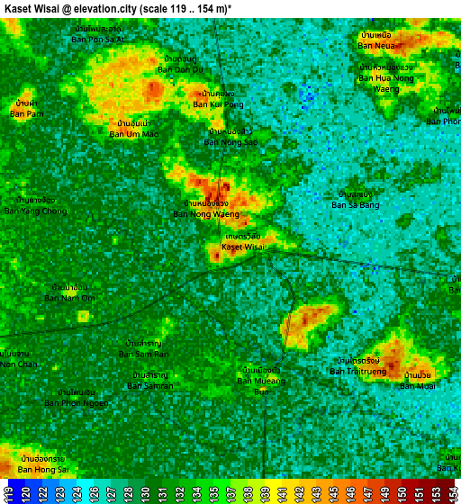 Zoom OUT 2x Kaset Wisai, Thailand elevation map