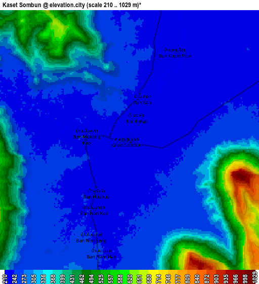 Zoom OUT 2x Kaset Sombun, Thailand elevation map