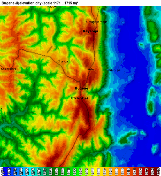 Zoom OUT 2x Bugene, Tanzania elevation map