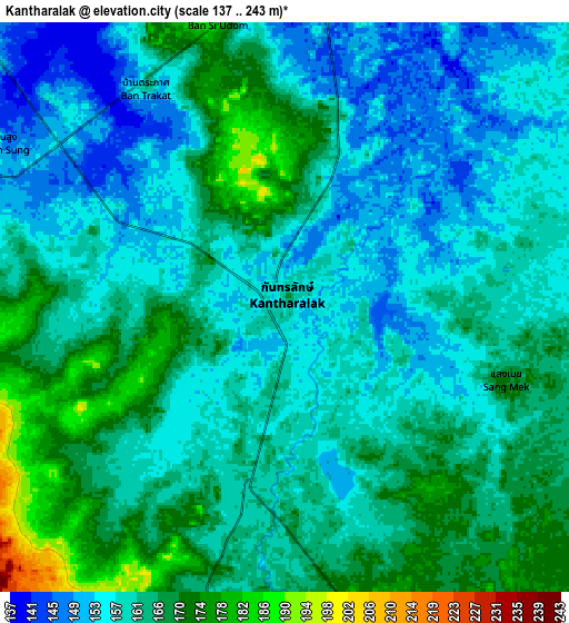 Zoom OUT 2x Kantharalak, Thailand elevation map