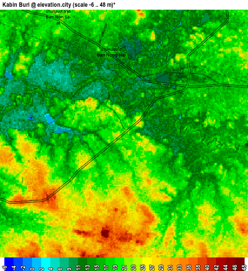 Zoom OUT 2x Kabin Buri, Thailand elevation map