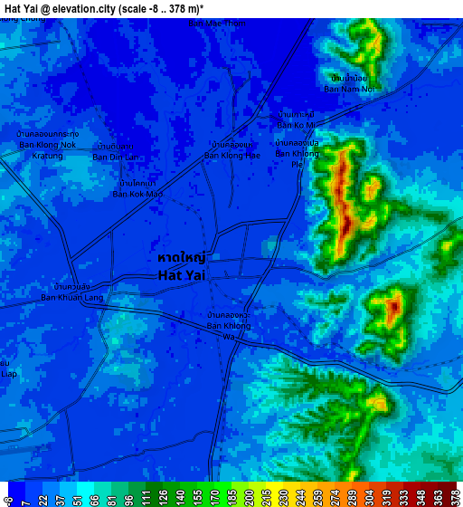 Zoom OUT 2x Hat Yai, Thailand elevation map