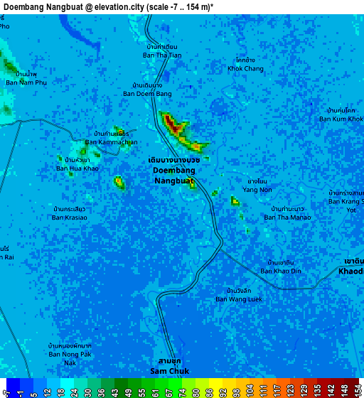 Zoom OUT 2x Doembang Nangbuat, Thailand elevation map