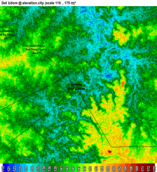 Zoom OUT 2x Det Udom, Thailand elevation map