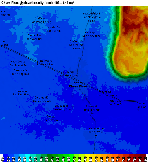 Zoom OUT 2x Chum Phae, Thailand elevation map