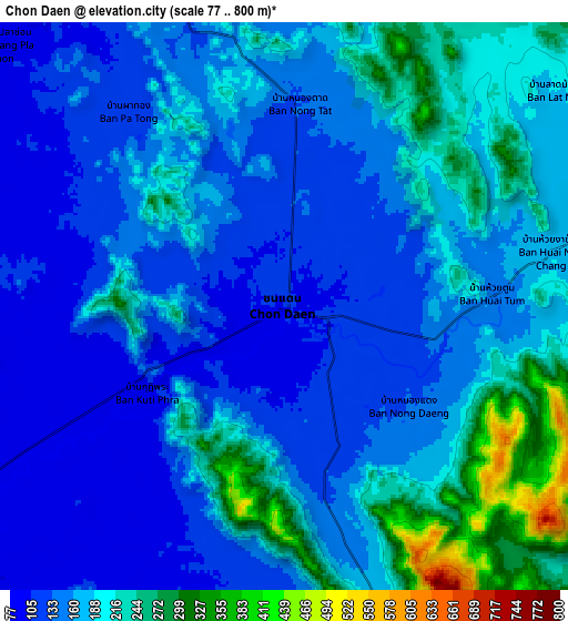 Zoom OUT 2x Chon Daen, Thailand elevation map