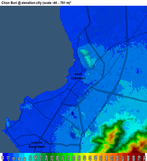 Zoom OUT 2x Chon Buri, Thailand elevation map