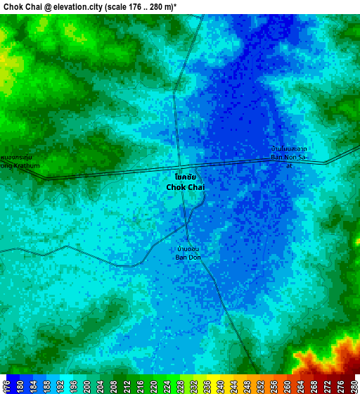 Zoom OUT 2x Chok Chai, Thailand elevation map