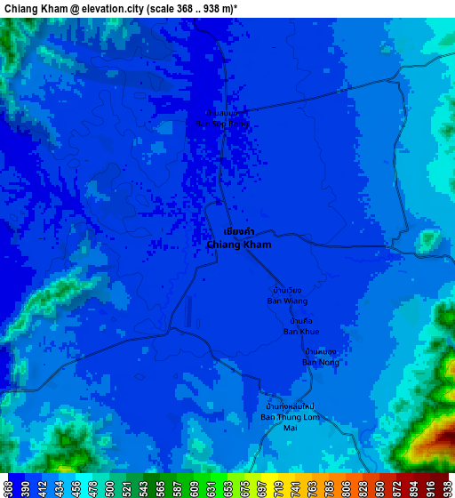 Zoom OUT 2x Chiang Kham, Thailand elevation map