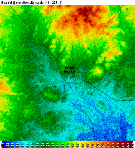 Zoom OUT 2x Bua Yai, Thailand elevation map