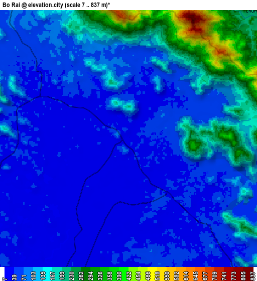 Zoom OUT 2x Bo Rai, Thailand elevation map