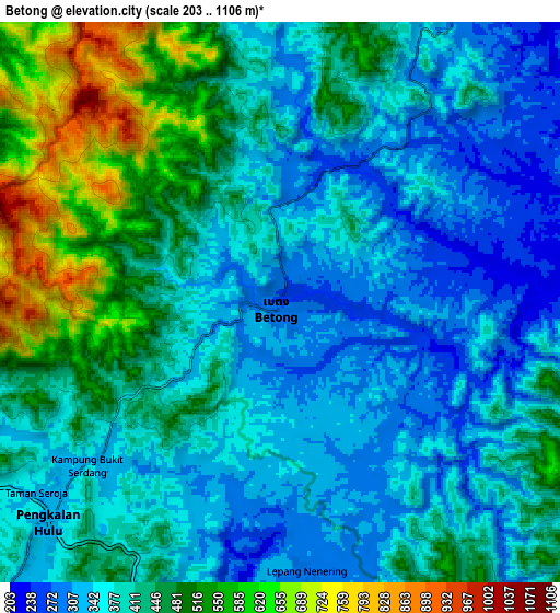 Zoom OUT 2x Betong, Thailand elevation map