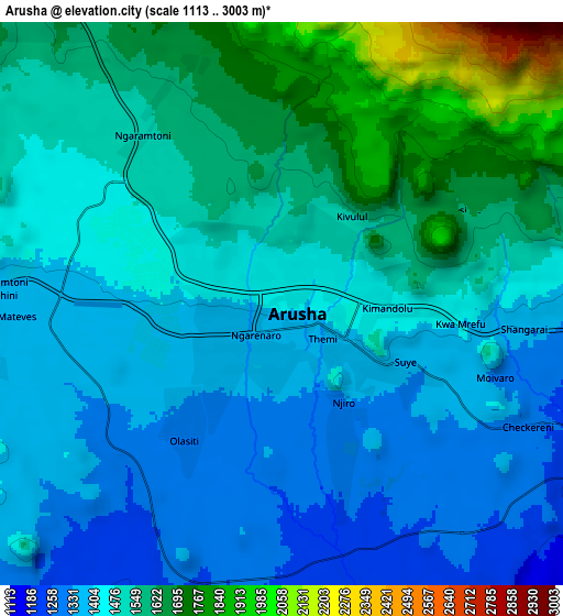 Zoom OUT 2x Arusha, Tanzania elevation map
