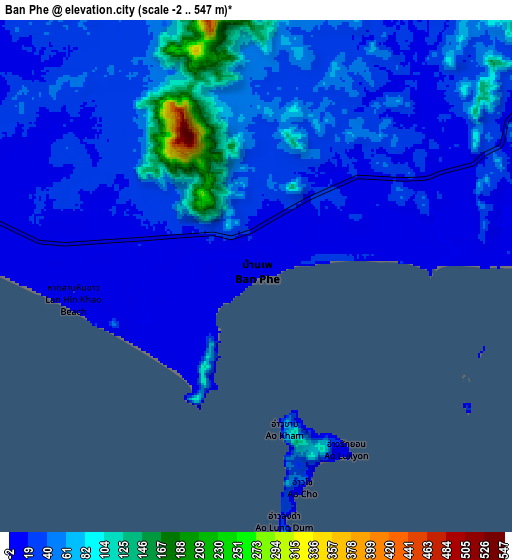 Zoom OUT 2x Ban Phe, Thailand elevation map