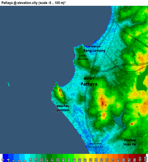 Zoom OUT 2x Pattaya, Thailand elevation map