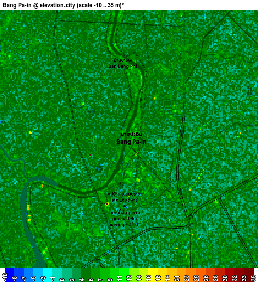 Zoom OUT 2x Bang Pa-in, Thailand elevation map