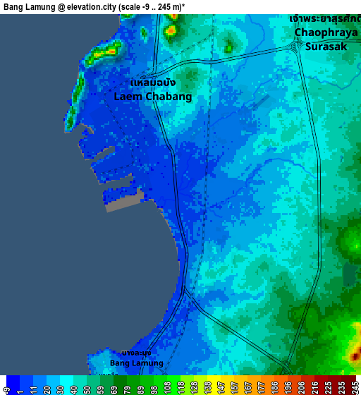 Zoom OUT 2x Bang Lamung, Thailand elevation map