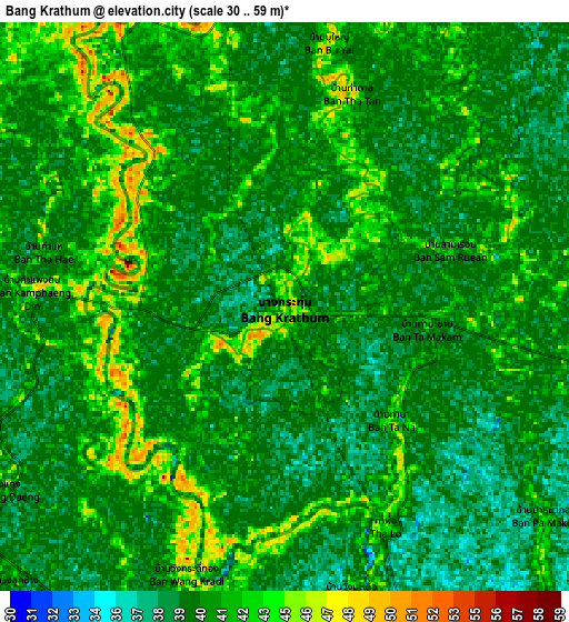 Zoom OUT 2x Bang Krathum, Thailand elevation map