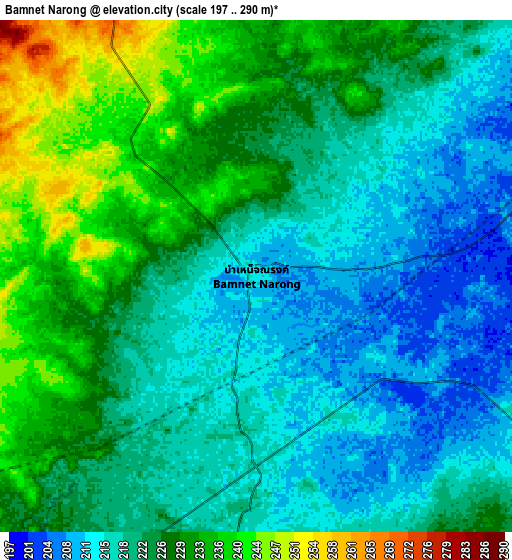 Zoom OUT 2x Bamnet Narong, Thailand elevation map