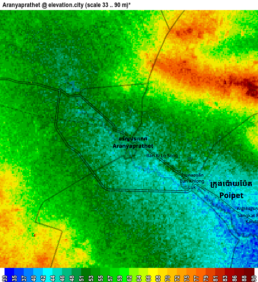 Zoom OUT 2x Aranyaprathet, Thailand elevation map