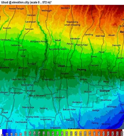 Zoom OUT 2x Ubud, Indonesia elevation map
