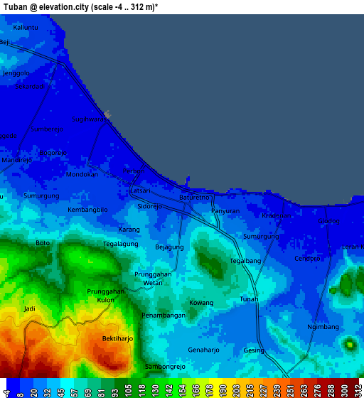 Zoom OUT 2x Tuban, Indonesia elevation map